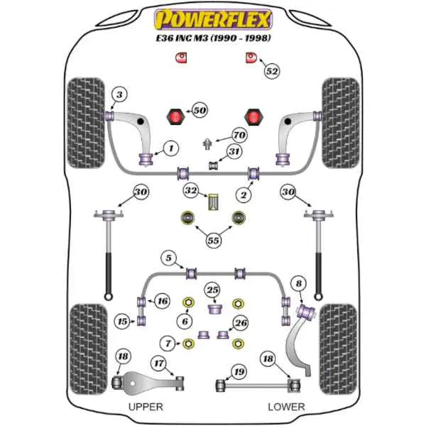 Powerflex Buchsen PU Fahrwerksbuchse Längslenker zur Karosserie HA für BMW E36 inkl. M3 Powerflex