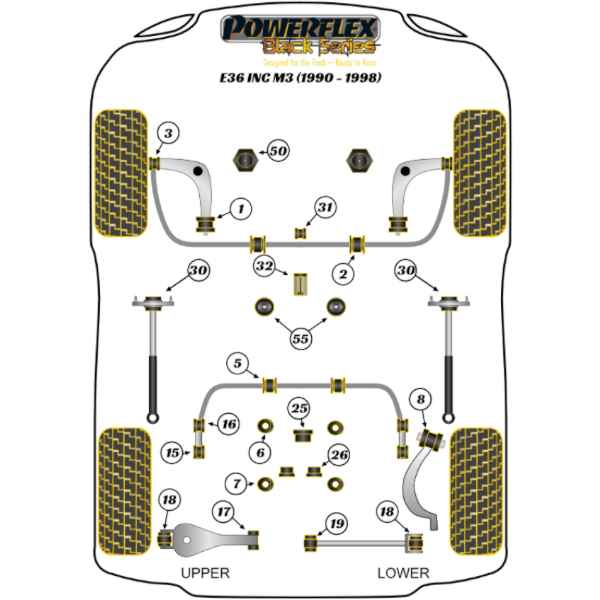 Powerflex Buchsen Stabilisator hinten für BMW E36 inkl. M3