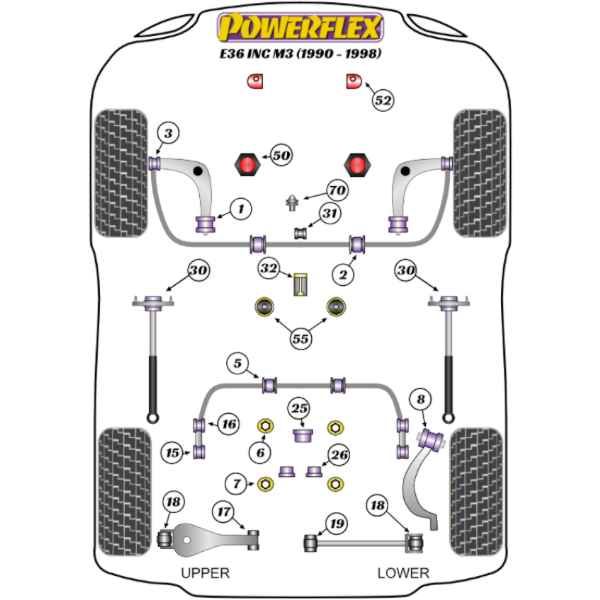 Powerflex Buchsen PU Fahrwerksbuchse Längslenker zur Karosserie HA für BMW E36 inkl. M3